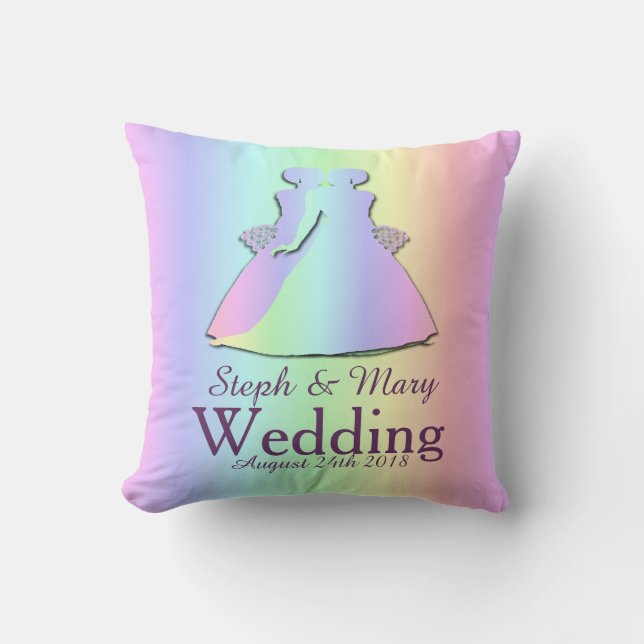 Pastel Pride Brides Pillow Lesbian Wedding Gift (Front)