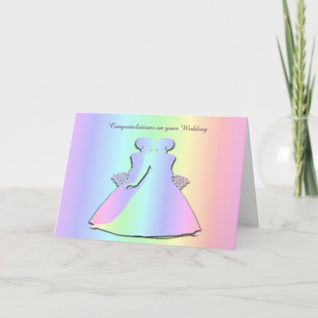 Pastel Pride Lesbian Wedding Card for Gay Brides (Front)