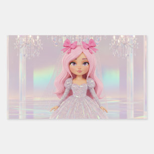 Pastel Princess Bride in Puff Sleeves & Glitter  Rectangular Sticker