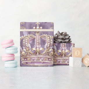 Pastel Princess Crowns Damask Pearls Wrapping Paper