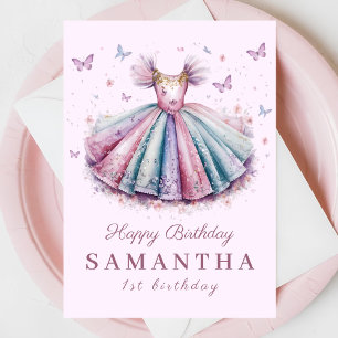 Pastel princess dress for a 1st birthday card