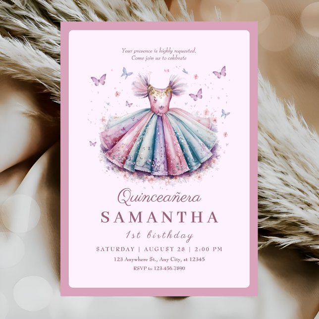Pastel princess dress for a 1st birthday  invitation (Creator Uploaded)