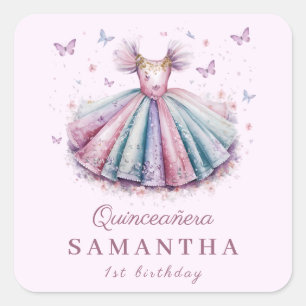 Pastel princess dress for a 1st birthday square sticker