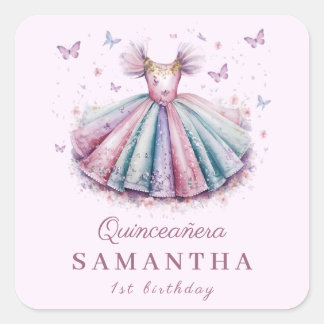 Pastel princess dress for a 1st birthday  square sticker