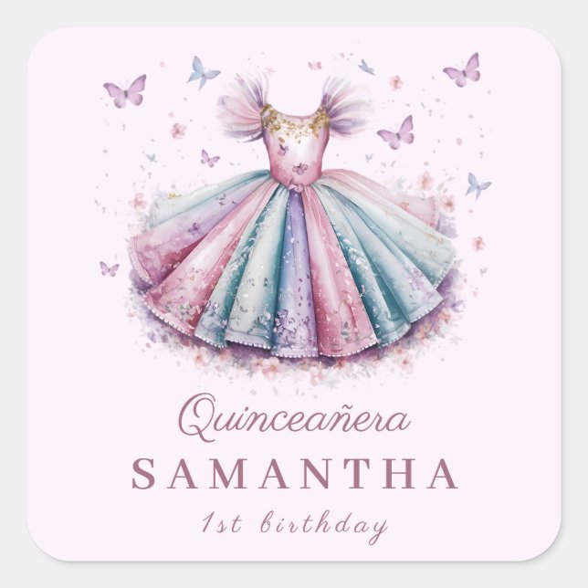 Pastel princess dress for a 1st birthday  square sticker (Front)