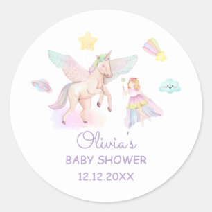 Pastel Princess Unicorn Baby Shower Classic Round Sticker