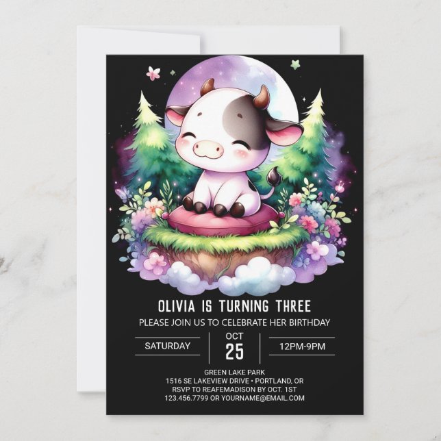 Pastel Printable Cow Birthday Invitation (Front)