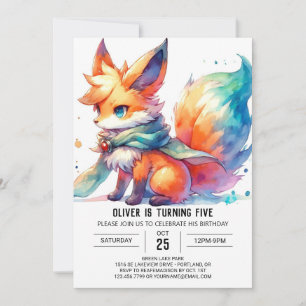 Pastel Printable Fox Birthday Invitation