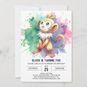 Pastel Printable Monkey Birthday Invitation