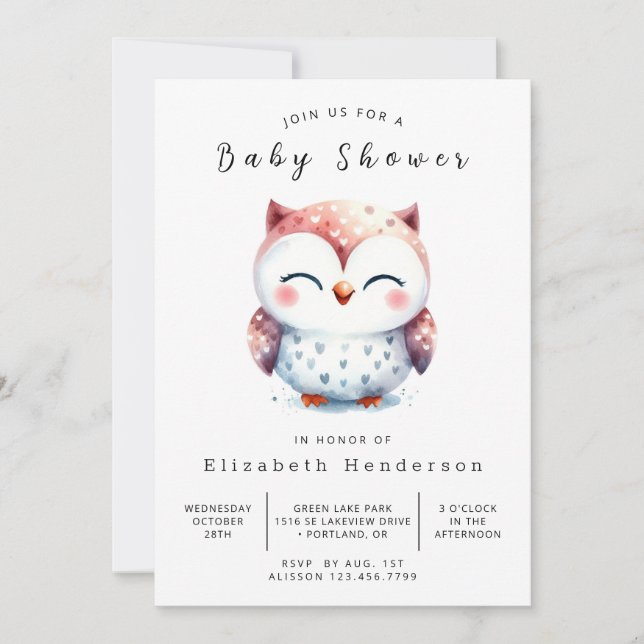 Pastel Printable Owl Baby Shower Invitation (Front)