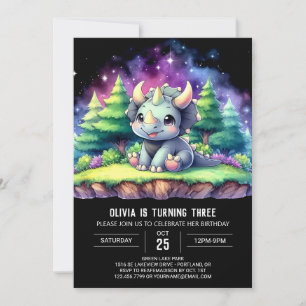 Pastel Printable Triceratops Birthday Invitation