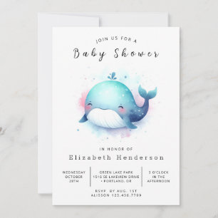 Pastel Printable Whale Baby Shower Invitation