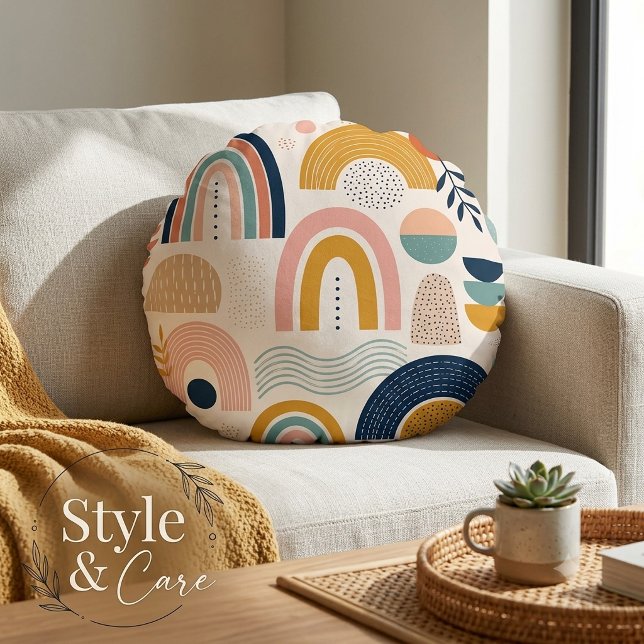 Pastel Prism Arc Abstract Surface Pattern Round Cushion (Pastel Prism Arc Abstract Surface Pattern Round Pillow)