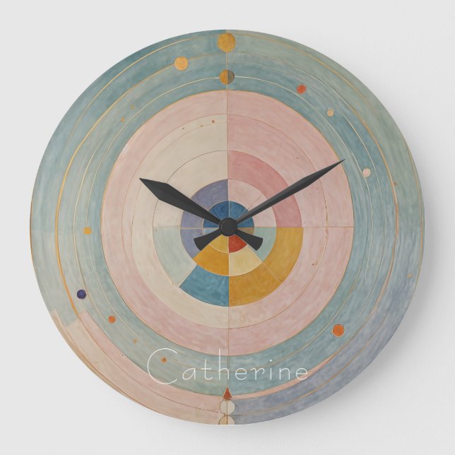 Pastel Prism: Rainbow Color Wheels Large Clock (Front)