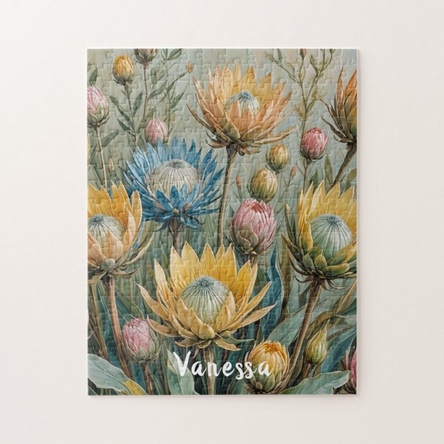 Pastel Protea Dream: Elegant Floral Jigsaw Puzzle (Vertical)