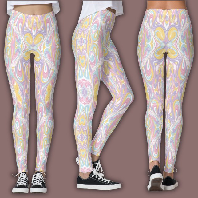 Pastel Psychedelic Pattern | Groovy Liquid Marble  Leggings (Creator Uploaded)