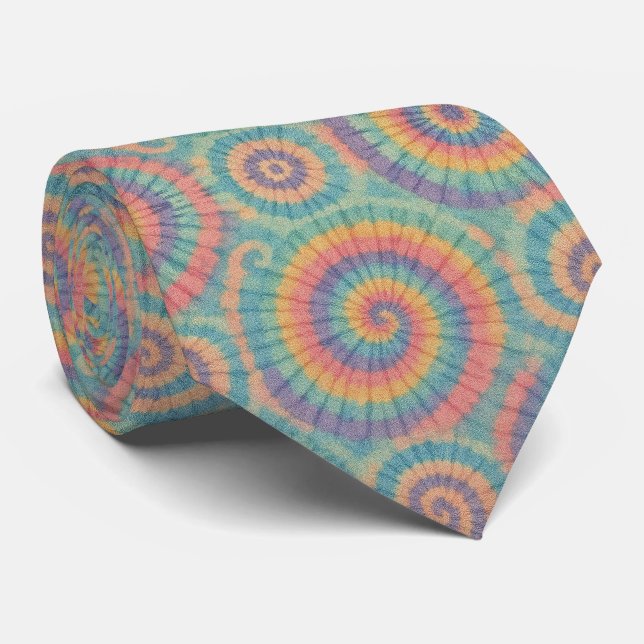 Pastel Psychedelic Tie-Dye Pattern Tie (Rolled)