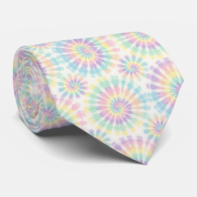 Pastel Psychedelic Tie-Dye Pattern Tie (Rolled)