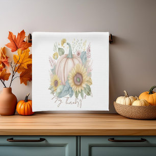 Pastel pumpkin and boho floral custom tea towel