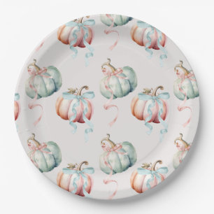 Pastel Pumpkin and Bow Gender Reveal Charger Plate
