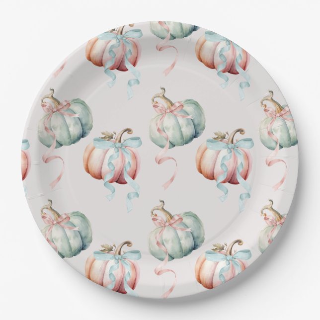 Pastel Pumpkin and Bow Gender Reveal Charger Plate (Front)