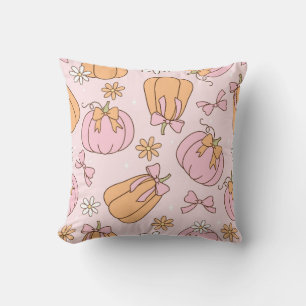 Pastel Pumpkin and Bow Pattern Cushion