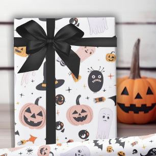 Pastel Pumpkin And Whimsical Halloween Creatures Wrapping Paper