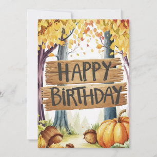 Pastel Pumpkin Autumn Fall Happy Birthday Card