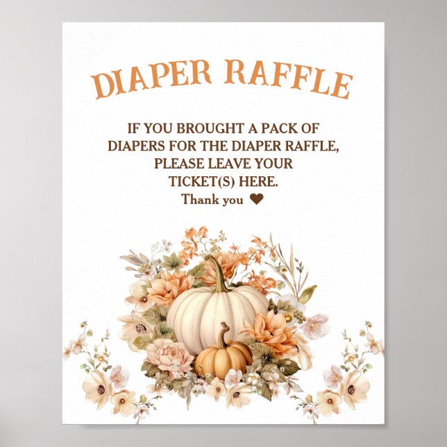 Pastel Pumpkin Fall Baby Shower Diaper Raffle Sign (Front)