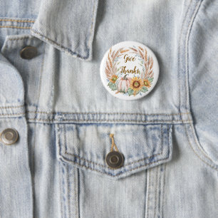 Pastel pumpkin floral custom autumn 6 cm round badge
