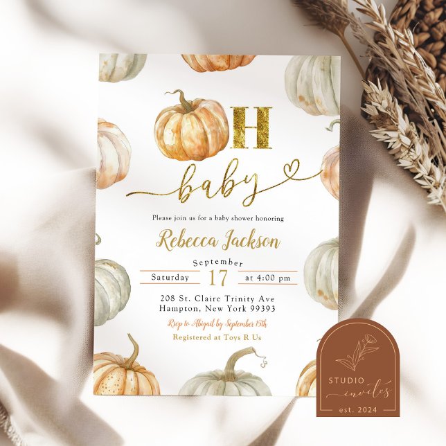 Pastel Pumpkin Gender Neutral Oh Baby Baby Shower Invitation (Creator Uploaded)
