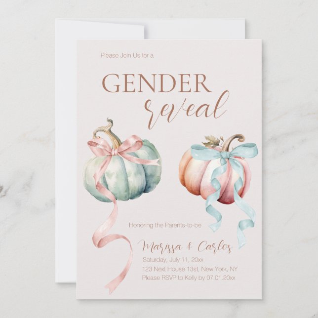 Pastel Pumpkin Gender Reveal Fall Invitation (Front)