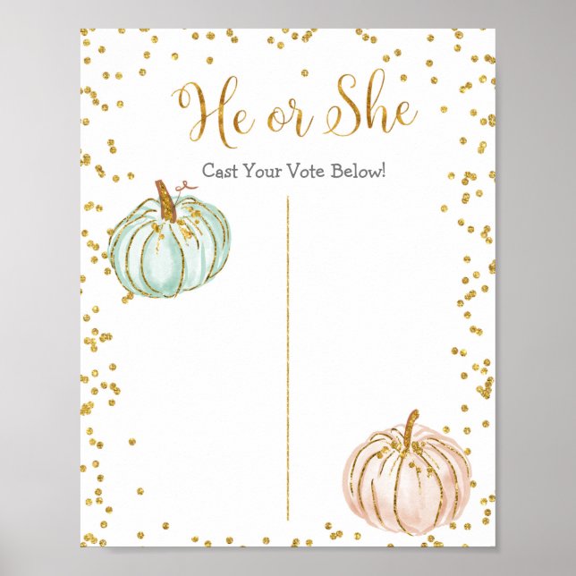Pastel Pumpkin Gender Reveal Voting Board Poster (Front)