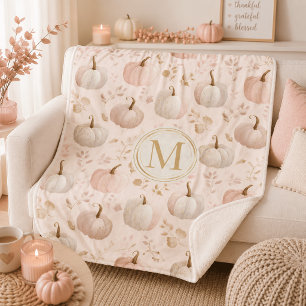 Pastel Pumpkin Monogram – Personalised Initial Sherpa Blanket