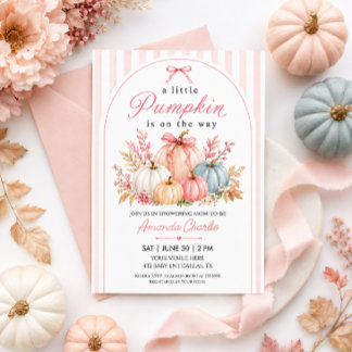 Pastel Pumpkin Pink Bow Baby Shower Invitation