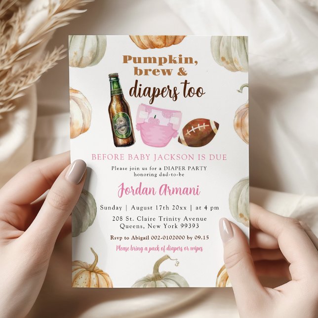 Pastel Pumpkin Pink Girl Diaper Shower Invitation (Creator Uploaded)