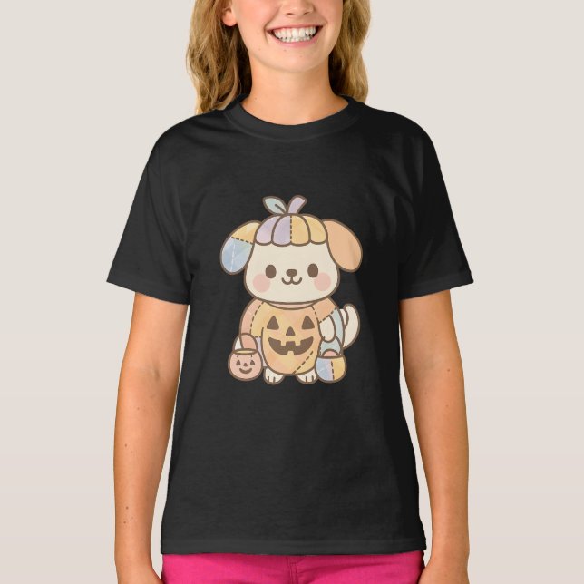 Pastel Pumpkin Pup Kids T-Shirt | Cute Kawaii (Front)