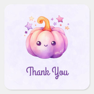 Pastel Pumpkin with Stars Cute Dreamy Thank You Square Sticker