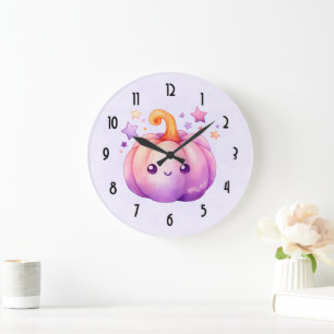 Pastel Pumpkin with Stars Cute Dreamy Vibe Large Clock