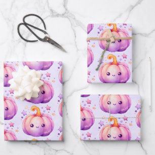 Pastel Pumpkin with Stars Cute Dreamy Vibe Pattern Wrapping Paper Sheet