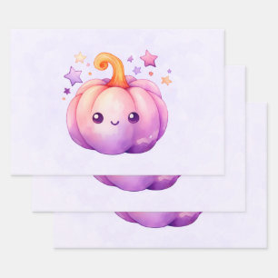 Pastel Pumpkin with Stars Cute Dreamy Vibe Wrapping Paper Sheet