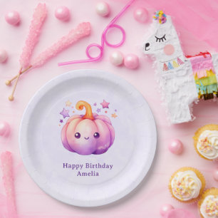 Pastel Pumpkin with Stars Dreamy Vibe Birthday Paper Plate