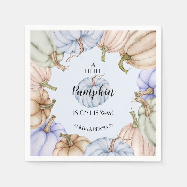 Pastel Pumpkins Blue Boy Baby Shower Napkin (Front)