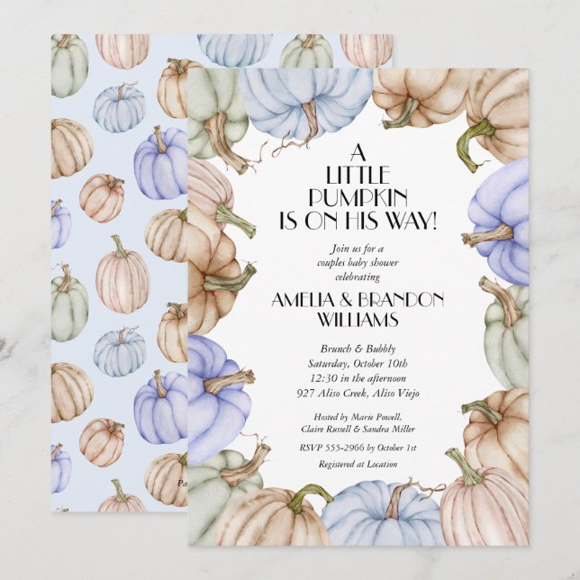 Pastel Pumpkins Boy Baby Shower Invitations (Front/Back)