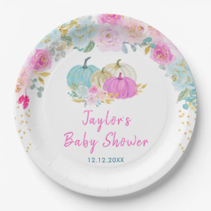 Pastel Pumpkins Floral Baby Shower Paper Plate