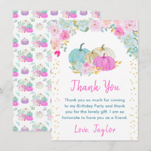 Pastel Pumpkins Floral Birthday Party Thank You Card