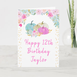 Pastel Pumpkins Floral Happy Birthday Card