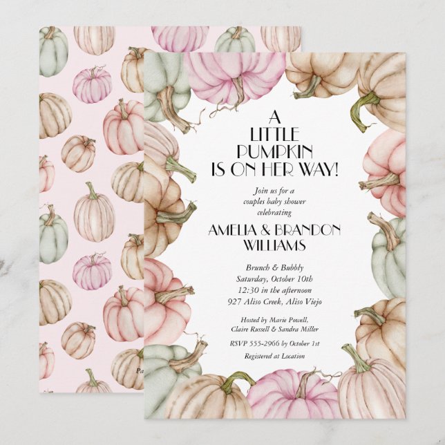 Pastel Pumpkins Girl Baby Shower Invitations (Front/Back)