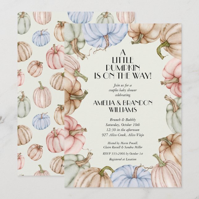 Pastel Pumpkins Green Baby Shower Invitations (Front/Back)