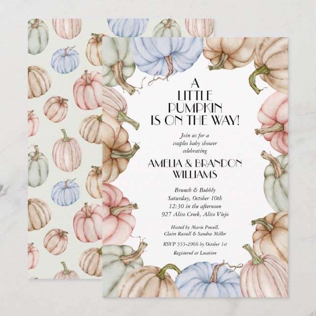 Pastel Pumpkins Mint Baby Shower Invitation (Front/Back)